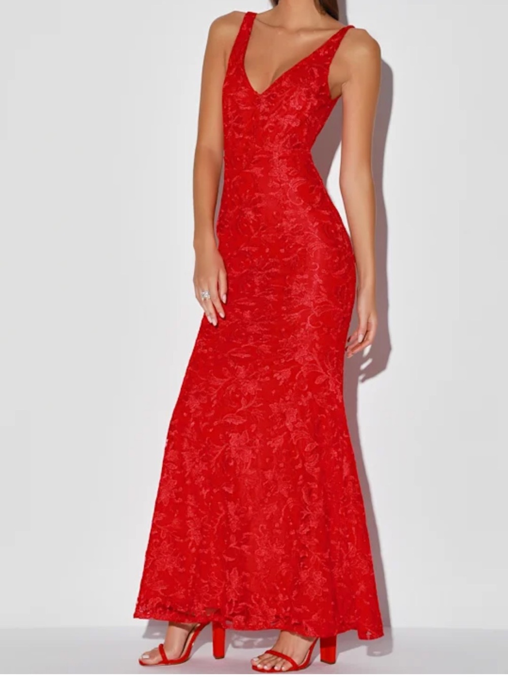 NWT- Flawless Love Red Lace Mermaid Maxi Dress